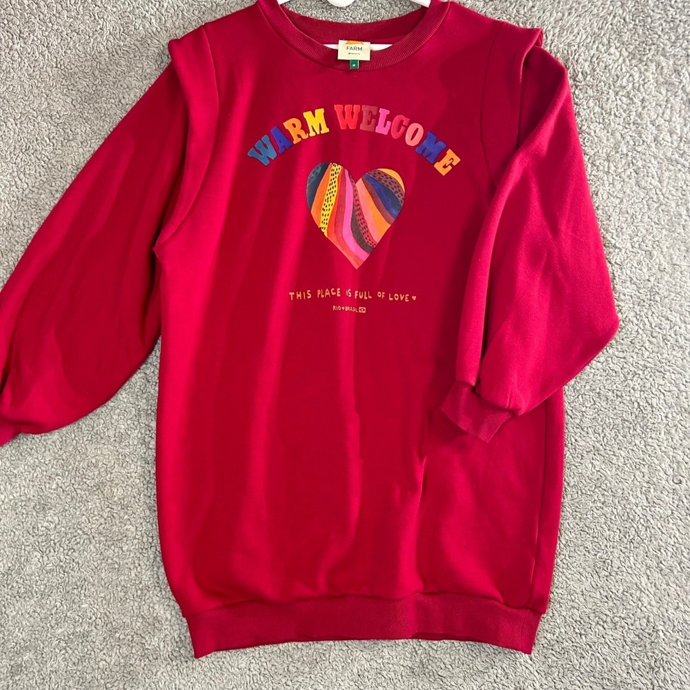 Farm Rio Warm Welcome Heart Sweatshirt Dress Red Medium Dopamine Dressing Artsy